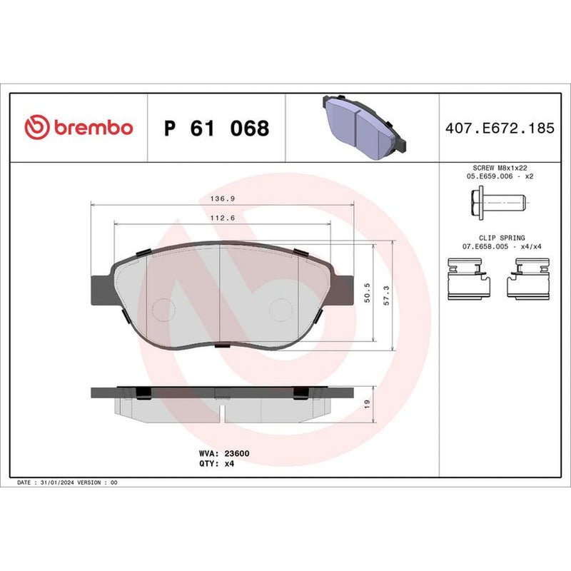 Brembo 4 x Front Brake Pad Set P61068