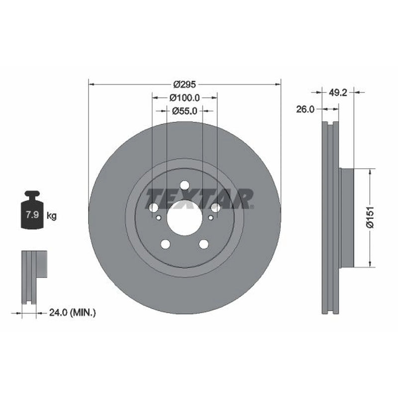 Textar 2 x Internally Vented Front Brake Discs 92135603