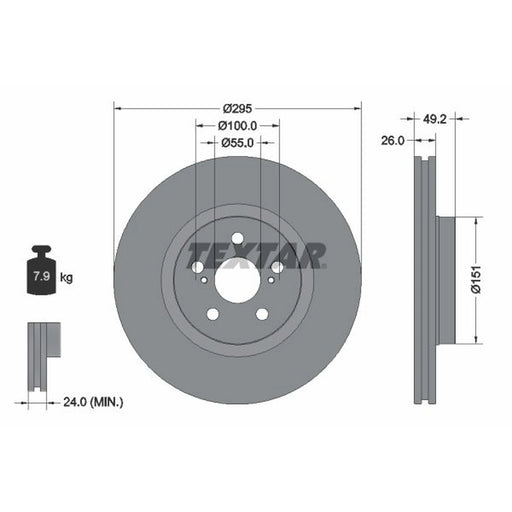 Textar 2 x Internally Vented Front Brake Discs 92135603
