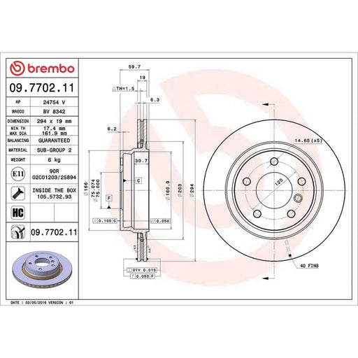 Brembo 2 x Internally Vented Rear Brake Discs 09.7702.11