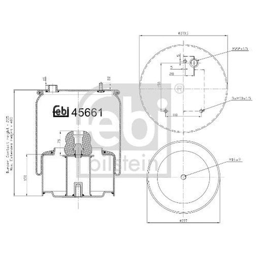 Febi Air Suspension Bellow 227mm 45661