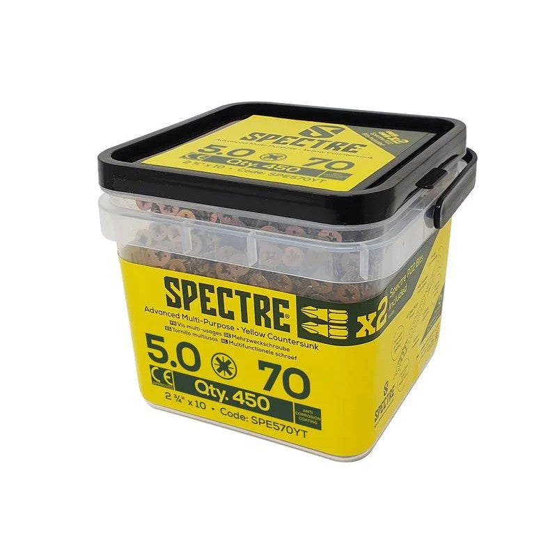 ForgeFix Spectre™ PZ Compatible Wood Screw CSK ZYP 5.0 x 70mm Tub 450 - SPE570YT