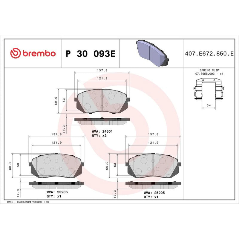 Brembo 4 x Front Brake Pad Set P30093E