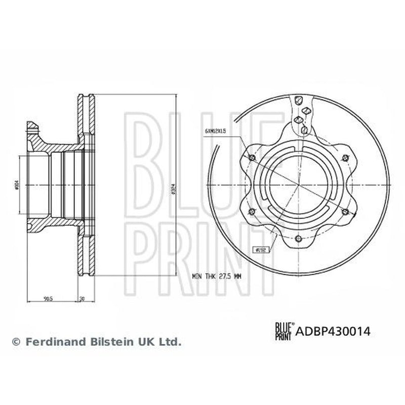 Blue Print 2 x Internally Vented Rear Brake Discs ADBP430014