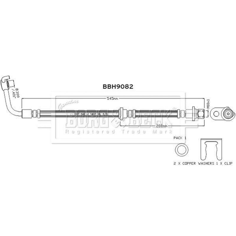 Borg & Beck Brake Hydraulic Hose Line Rear Right BBH9082