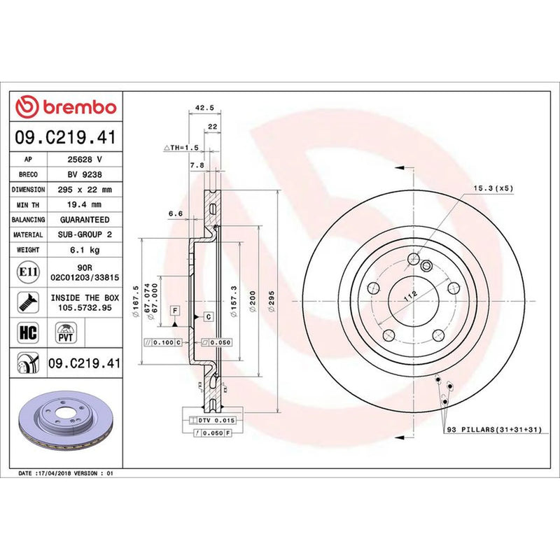Brembo Rear Brake Discs 09.C219.41