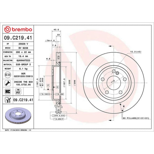 Brembo Rear Brake Discs 09.C219.41