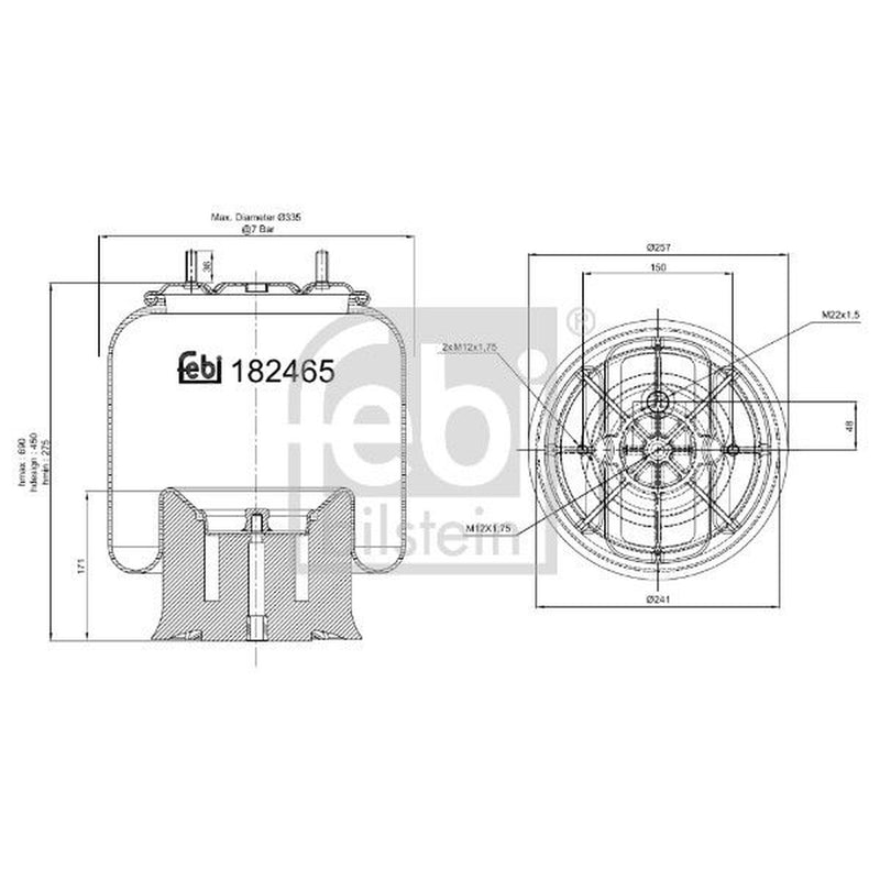 Febi Air Suspension Bellow 257mm 182465
