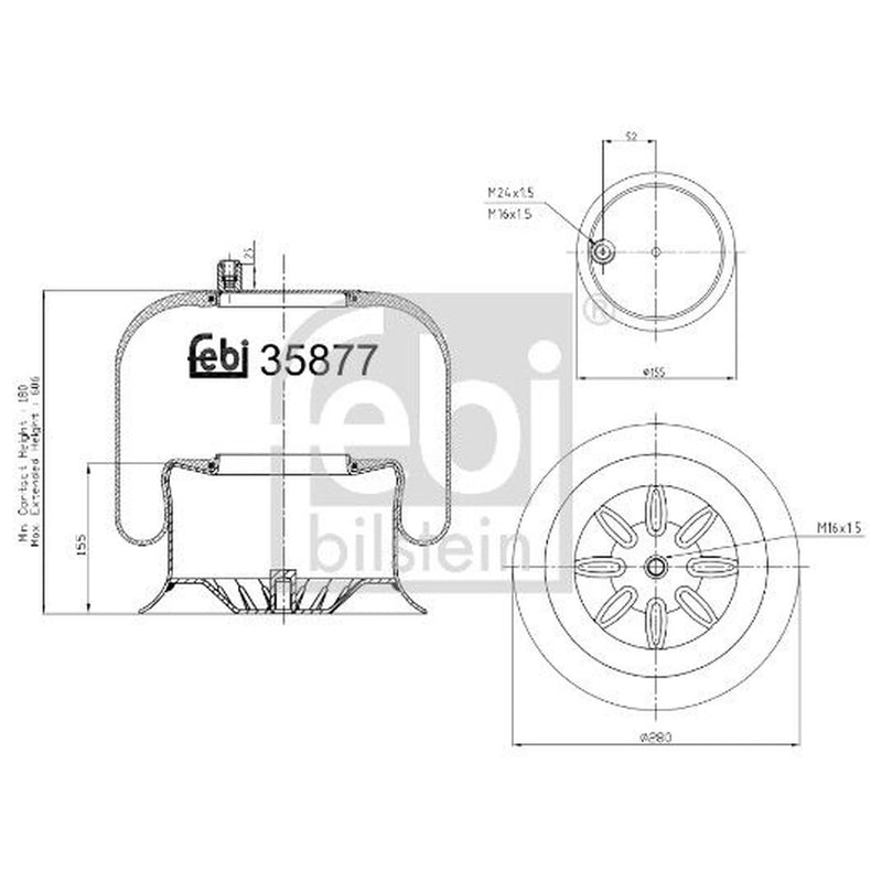 Febi Air Suspension Bellow 280mm Rear Right 35877