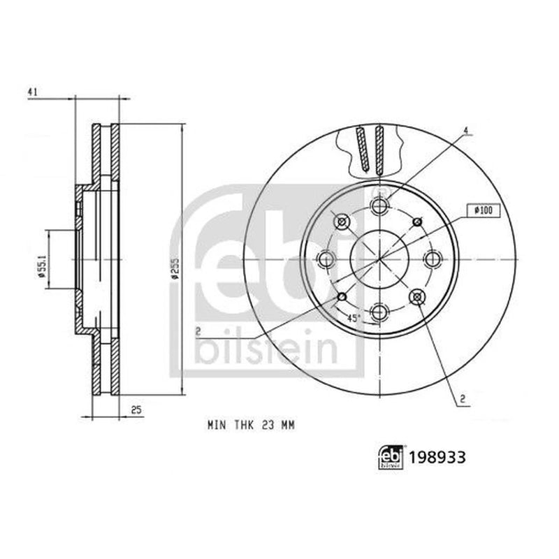 Febi 2 x Internally Vented Front Brake Discs 198933