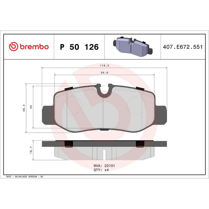 Brembo 4 x Rear Brake Pad Set P50126