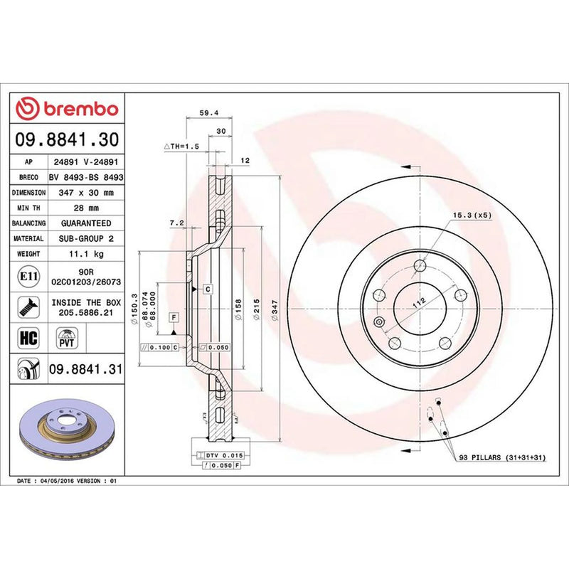 Brembo 2 x Front Brake Discs 09.8841.31