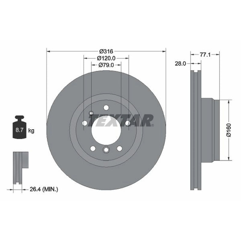 Textar 2 x Internally Vented Front Brake Discs 92071405
