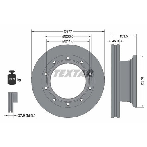 Textar 2 x Internally Vented Brake Discs 93276800