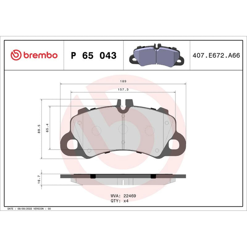 Brembo 4 x Front Brake Pad Set P65043