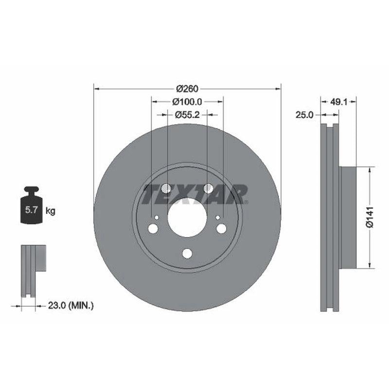 Textar 2 x Vented Front Brake Discs 92096903
