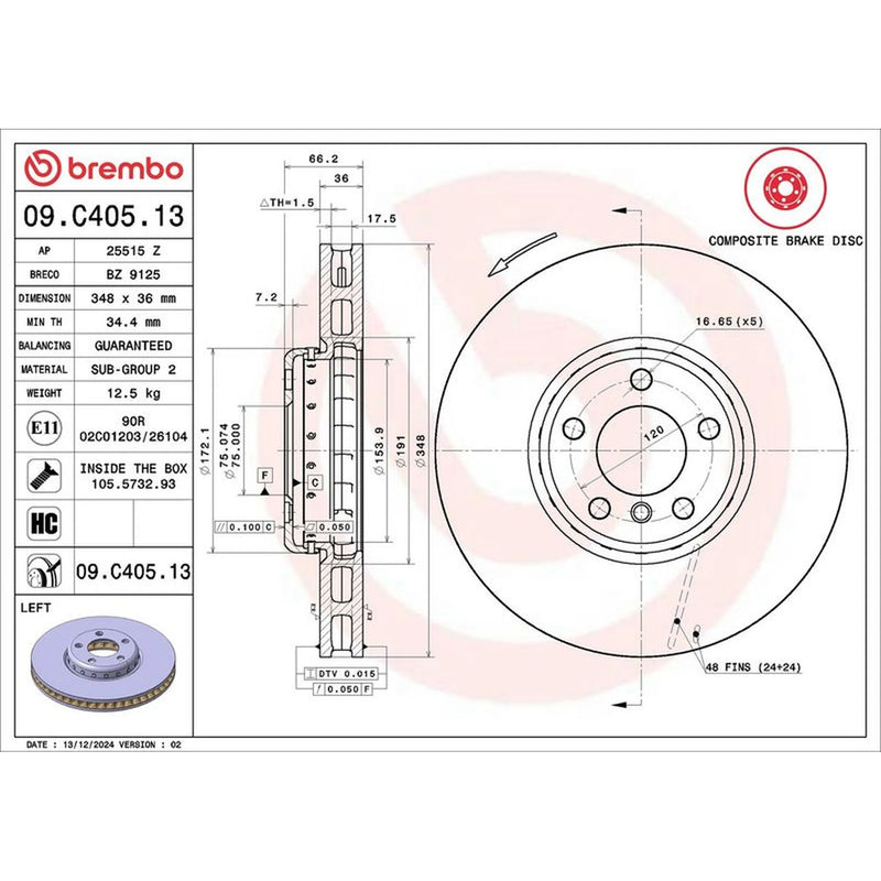 Brembo 2 x Aluminium Front Brake Disc Hub Brake Discs 09.C405.13