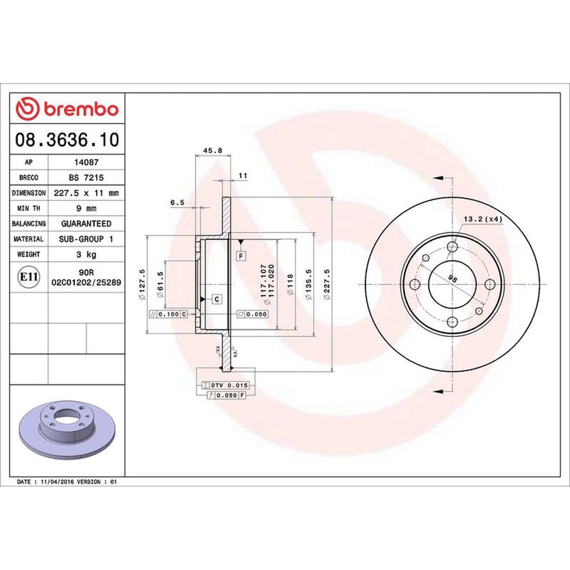 Brembo 2 x Solid Front Brake Discs 08.3636.10