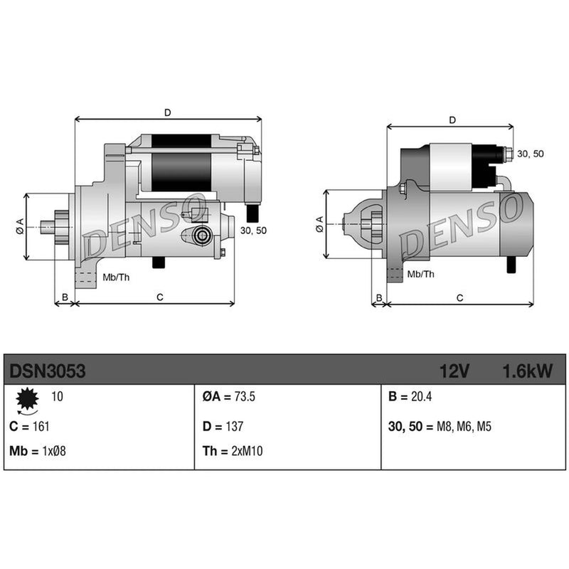 Denso Starter Motor 12V 1.6kW 10 Teeth DSN3053