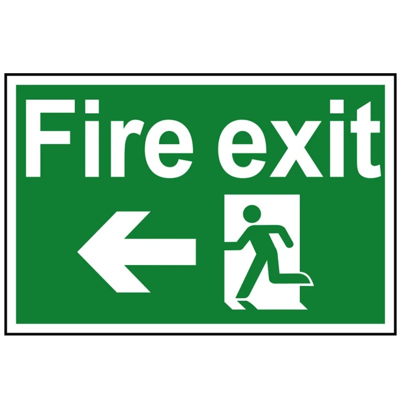 Scan Fire Exit Running Man Arrow Left - PVC Sign 300 x 200mm - 1506