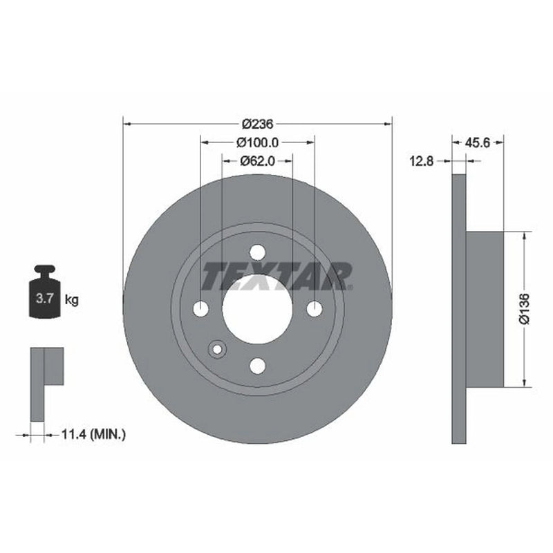 Textar 2 x Solid Front Brake Discs 92090200