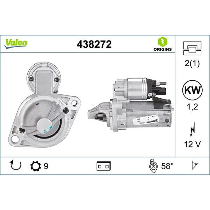 Valeo Starter Motor 12V 1.2kW 9 Teeth 438272