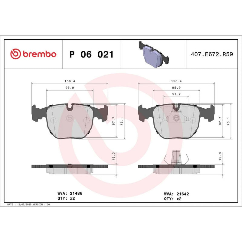 Brembo 4 x Front Brake Pad Set P06021