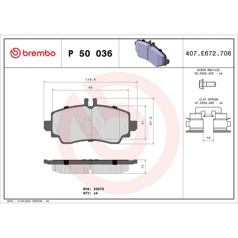Brembo 4 x Front Brake Pad Set P50036