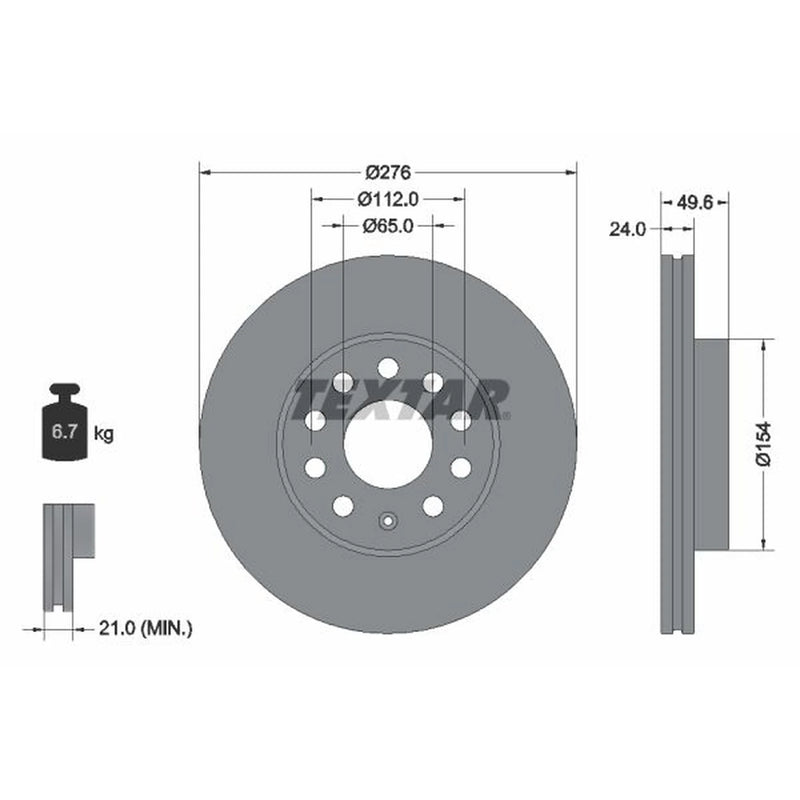 Textar 2 x Internally Vented Brake Discs 92271903