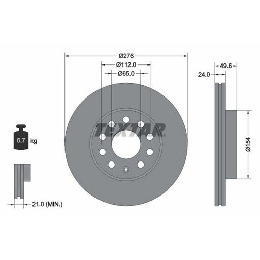 Textar 2 x Internally Vented Brake Discs 92271903