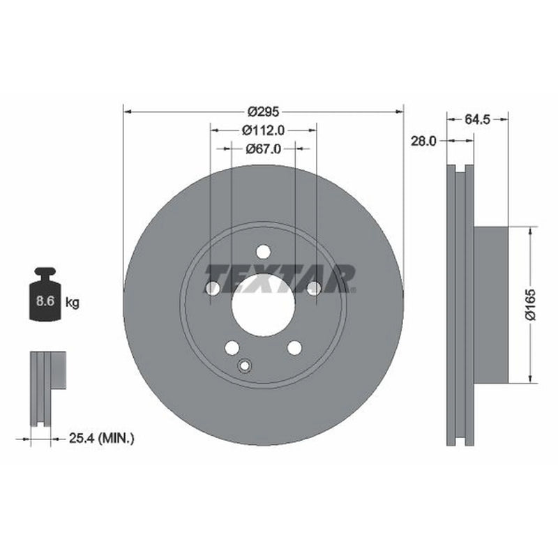 Textar 2 x Vented Front Brake Discs 92163205
