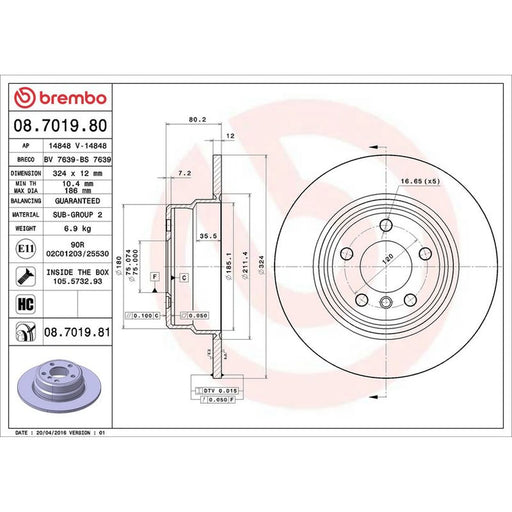Brembo 2 x Solid Rear Brake Discs 08.7019.81