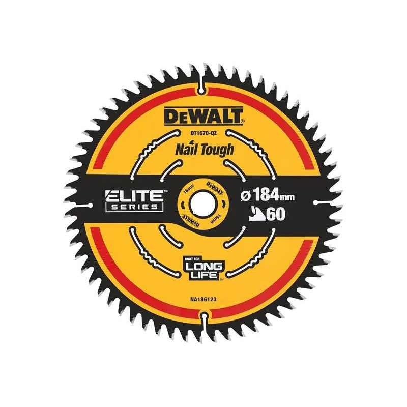 DEWALT Power Tools ELITE™ Series Mitre Saw Blade 184 x 16mm x 60T - DT1670-QZ