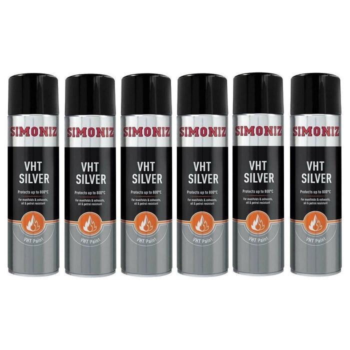 6x Simoniz VHT SILVER PAINT VERY HIGH TEMPERATURE CAR SPRAY AEROSOL 500ml Simoniz  - Town Parts