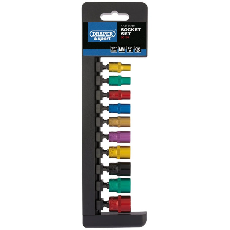 Draper Expert Socket Set, Metric Coloured, 10 Piece