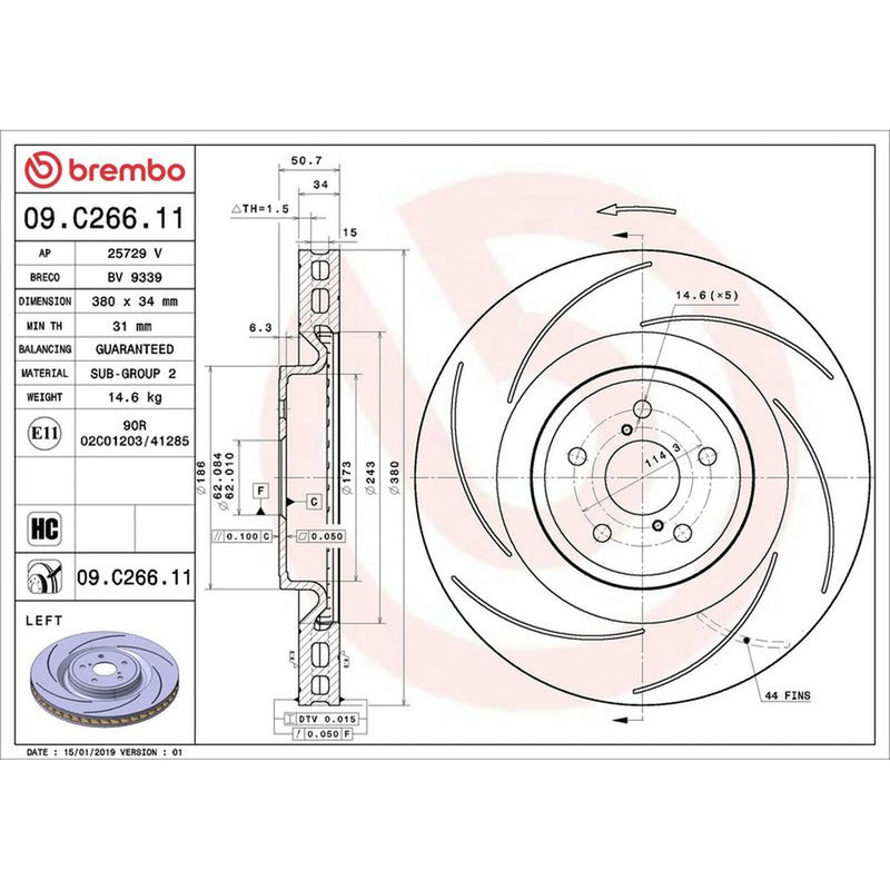 Brembo 2 x Slotted Front Brake Discs 09.C266.11