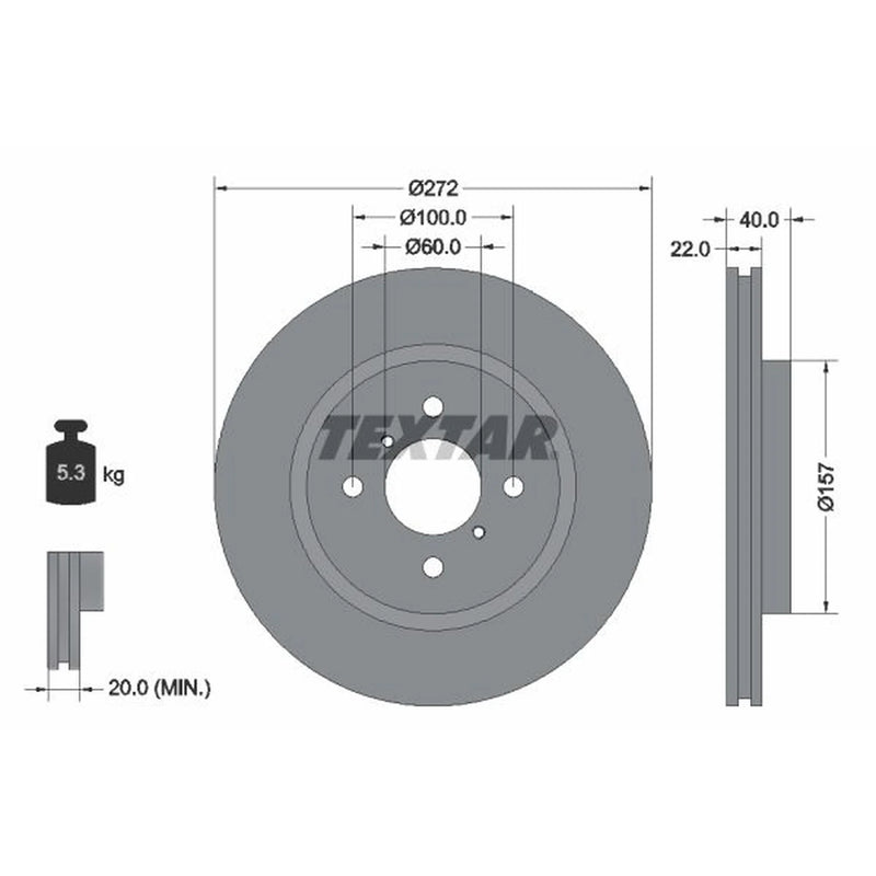 Textar 2 x Internally Vented Front Brake Discs 92255303