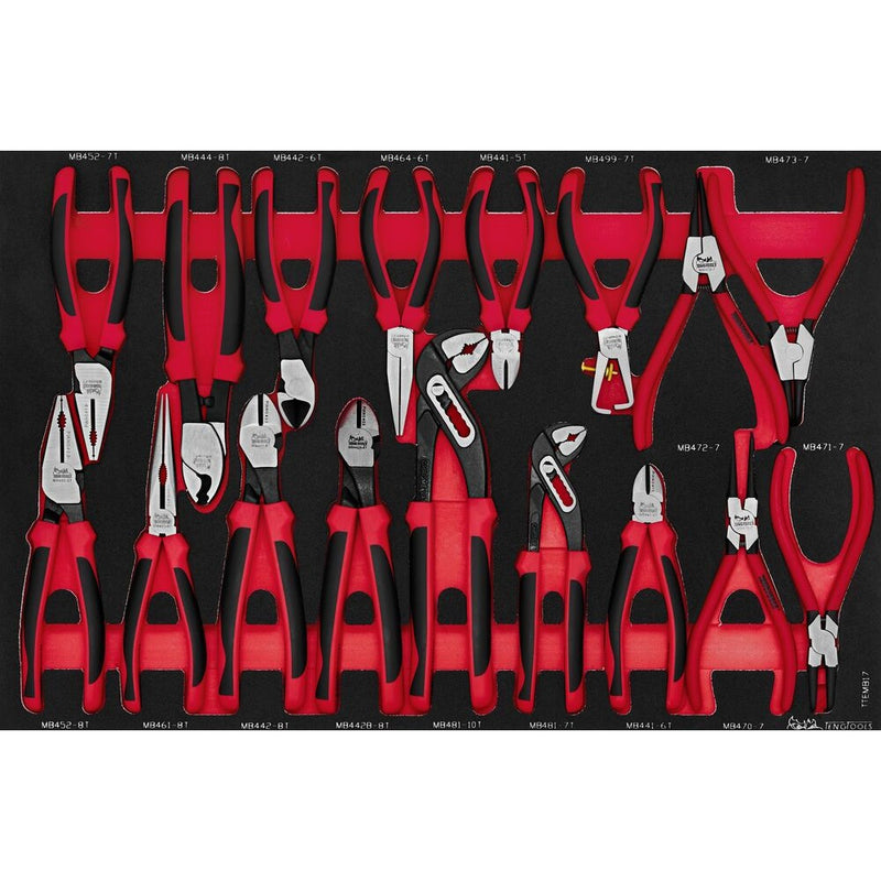 Teng Tools Plier Set FOAM4X4 17 Pieces with Metal Handles