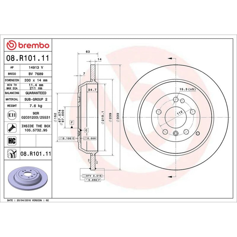 Brembo 2 x Solid Rear Brake Discs 08.R101.11