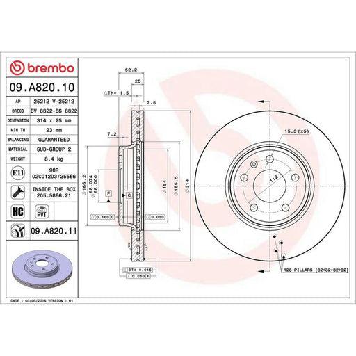 Brembo 2 x Front Brake Discs 09.A820.11