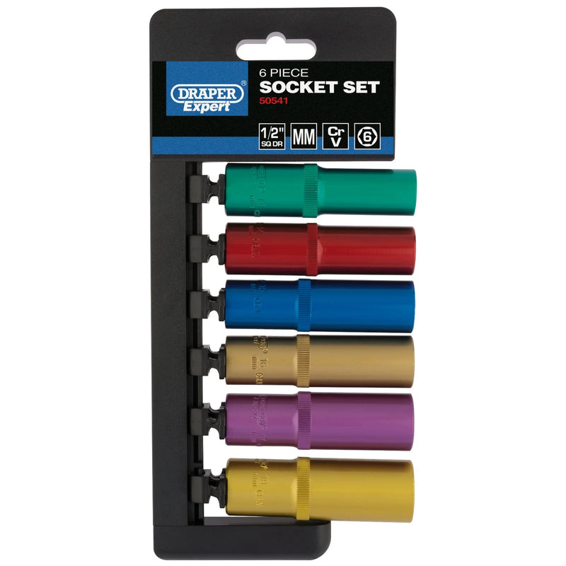 Draper Expert Socket Set, 1/2" Sq. Dr., 6 Piece