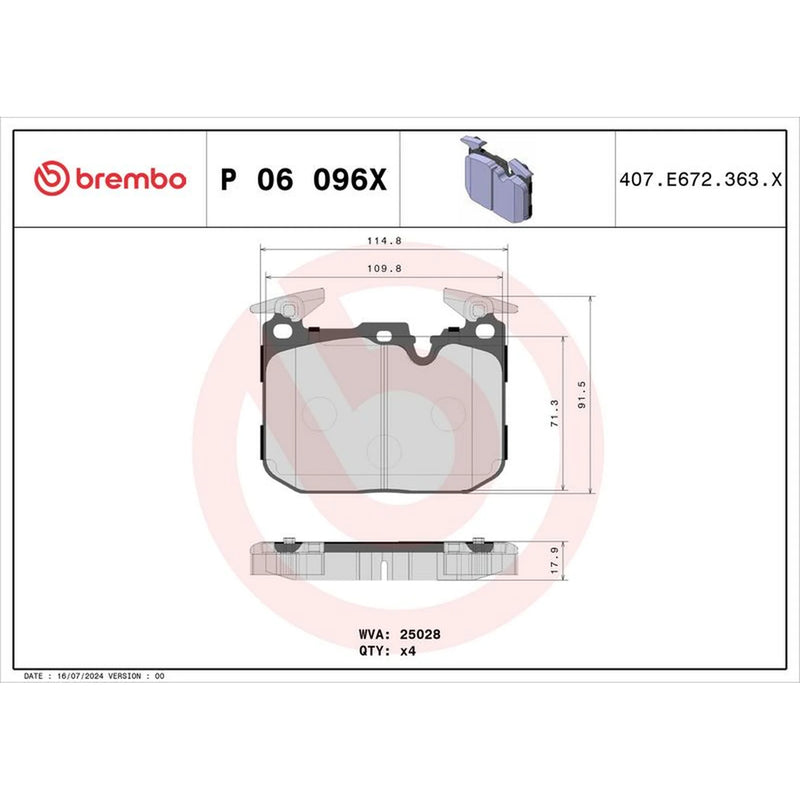 Brembo 4 x Front Brake Pad Set P06096X