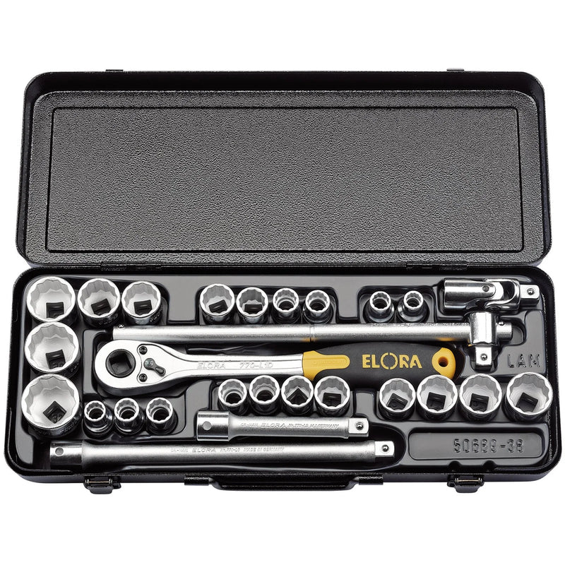 Elora Socket Set 27 Piece 1/2" Sq. Dr. Chrome Vanadium Steel