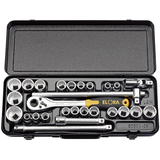Elora Socket Set 27 Piece 1/2" Sq. Dr. Chrome Vanadium Steel
