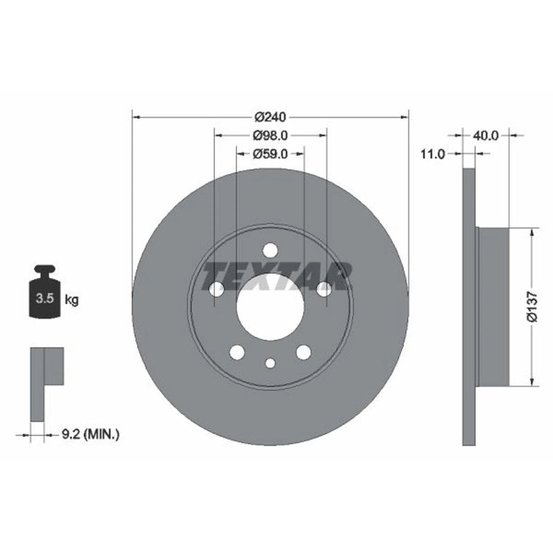 Textar 2 x Solid Rear Brake Discs 92083303