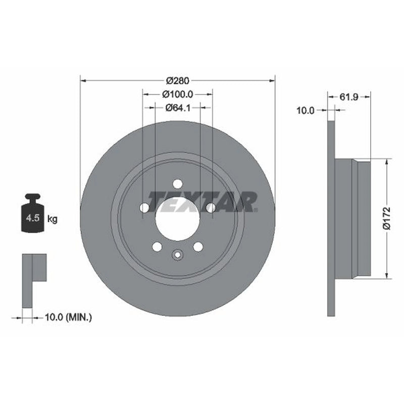 Textar 2 x Solid Rear Brake Discs 92103500