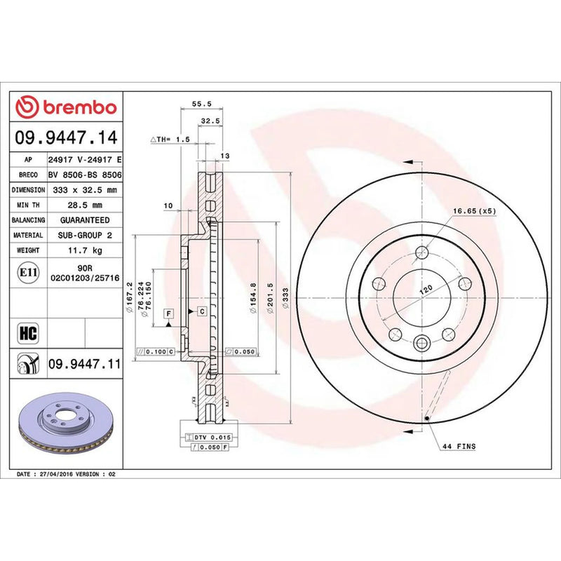 Brembo 2 x Front Brake Discs 09.9447.11