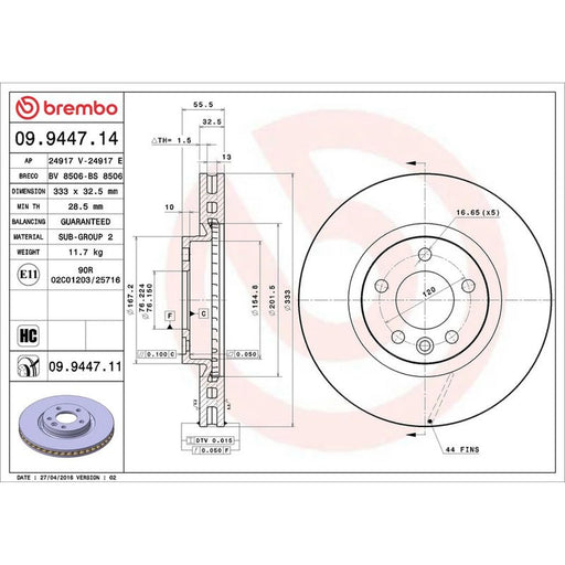 Brembo 2 x Front Brake Discs 09.9447.11