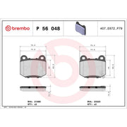 Brembo 4 x Rear Brake Pad Set P56048