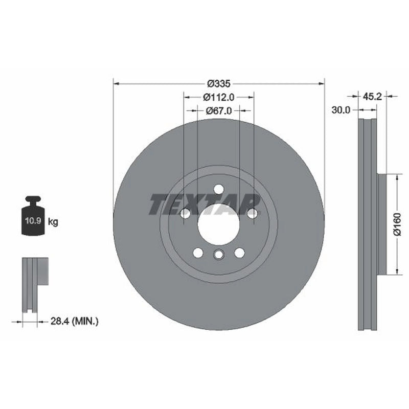 Textar 2 x Vented Front Brake Discs 92316205
